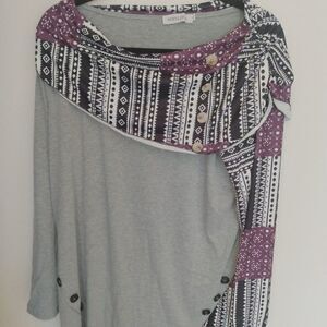 MissLook Cowl Neck Grey Geometric Long Sleeve Blouse XL NWT